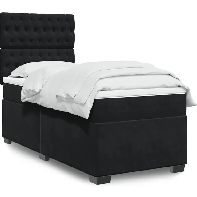 vidaXL Boxspring met matras fluweel zwart 100x200 cm