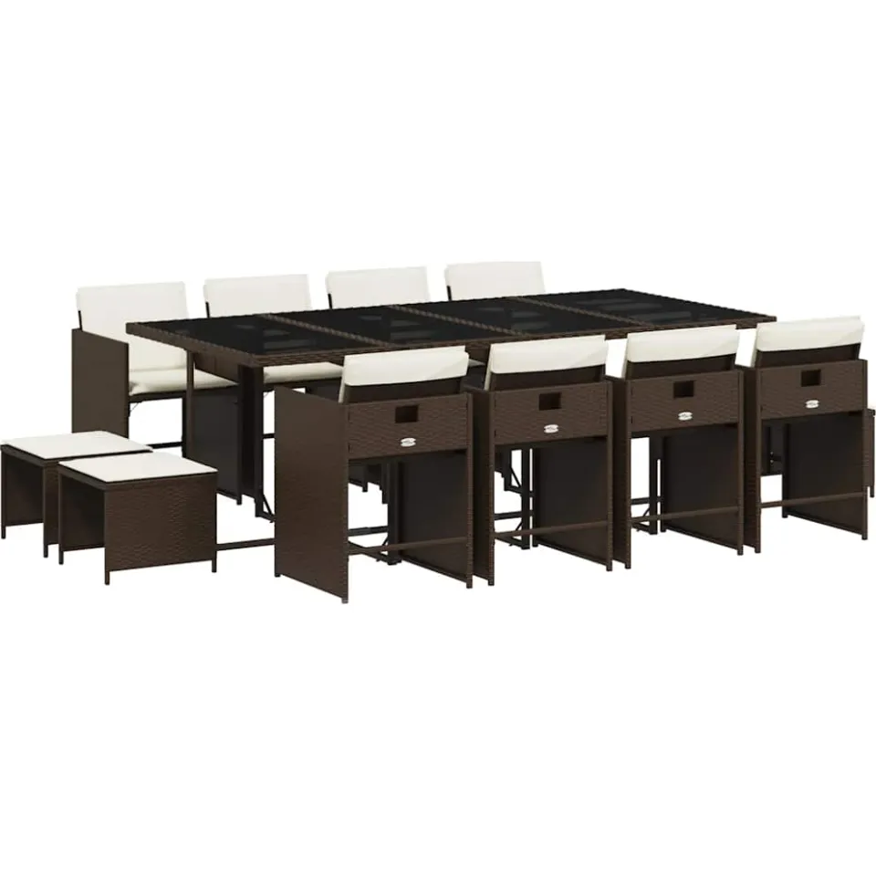vidaXL 13-delige Tuinset met kussens poly rattan bruin