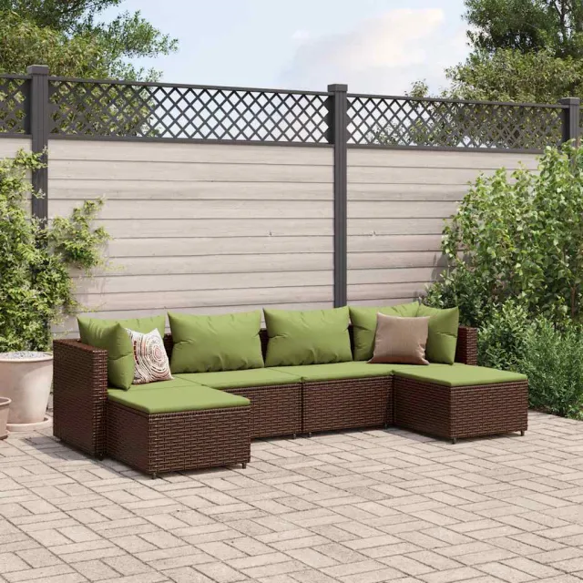 vidaXL 6-delige Loungeset met kussens poly rattan bruin, foto 2