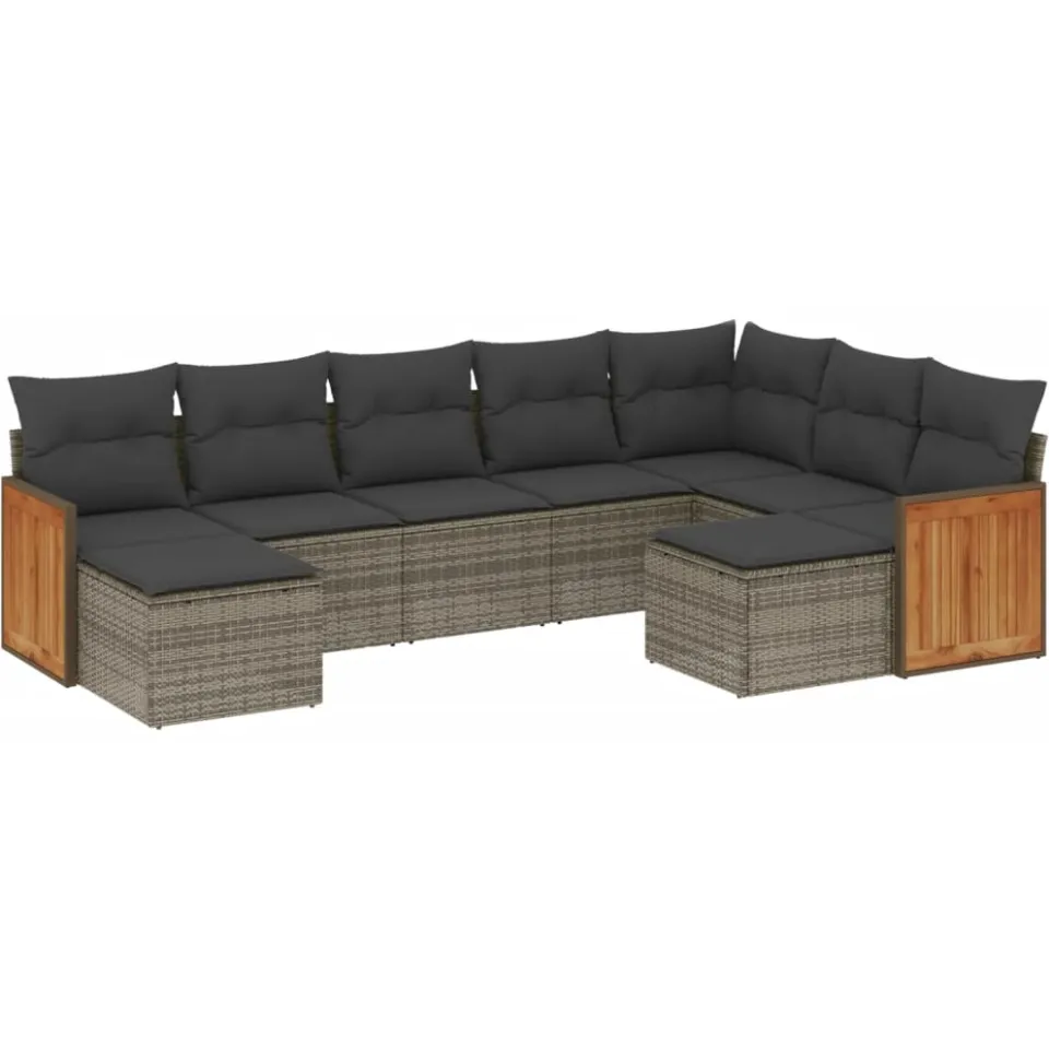 vidaXL 9-delige Loungeset met kussens poly rattan grijs, foto 3
