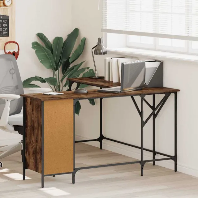vidaXL Bureau 141x141x75 cm bewerkt hout gerookt eikenkleurig, foto 2