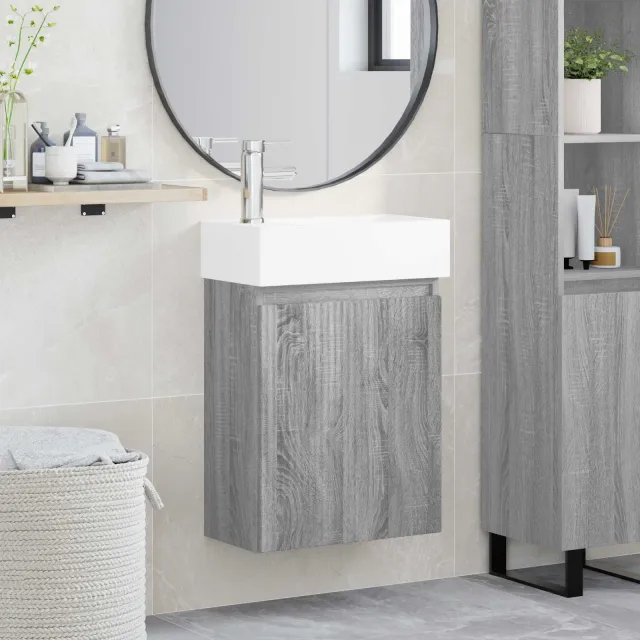 vidaXL Badkamermeubel met kraan Grijs Sonoma 45,5 x 22,5 x 84 cm