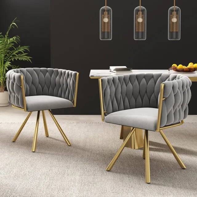DESMIU Eetkamerstoel 72 Cm - Draaibare Kuipstoel Met Zachte Velvet Zitting - Voor Eetkamer En Woonkamer - Metaal - Grijs Goud