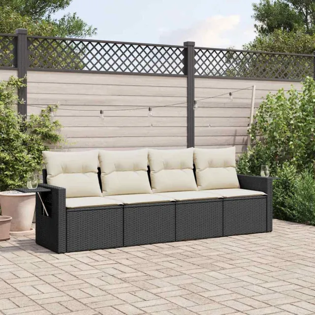 vidaXL 4-delige Loungeset met kussens poly rattan zwart, foto 2