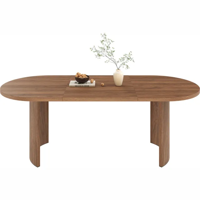 MIVRAY Eettafel - Ruim Tafelblad Voor 6 Tot 8 Personen - Afgeronde Hoeken En Gebogen Poten - MDF - 200 x 90 x 75 Cm - Walnootkleur