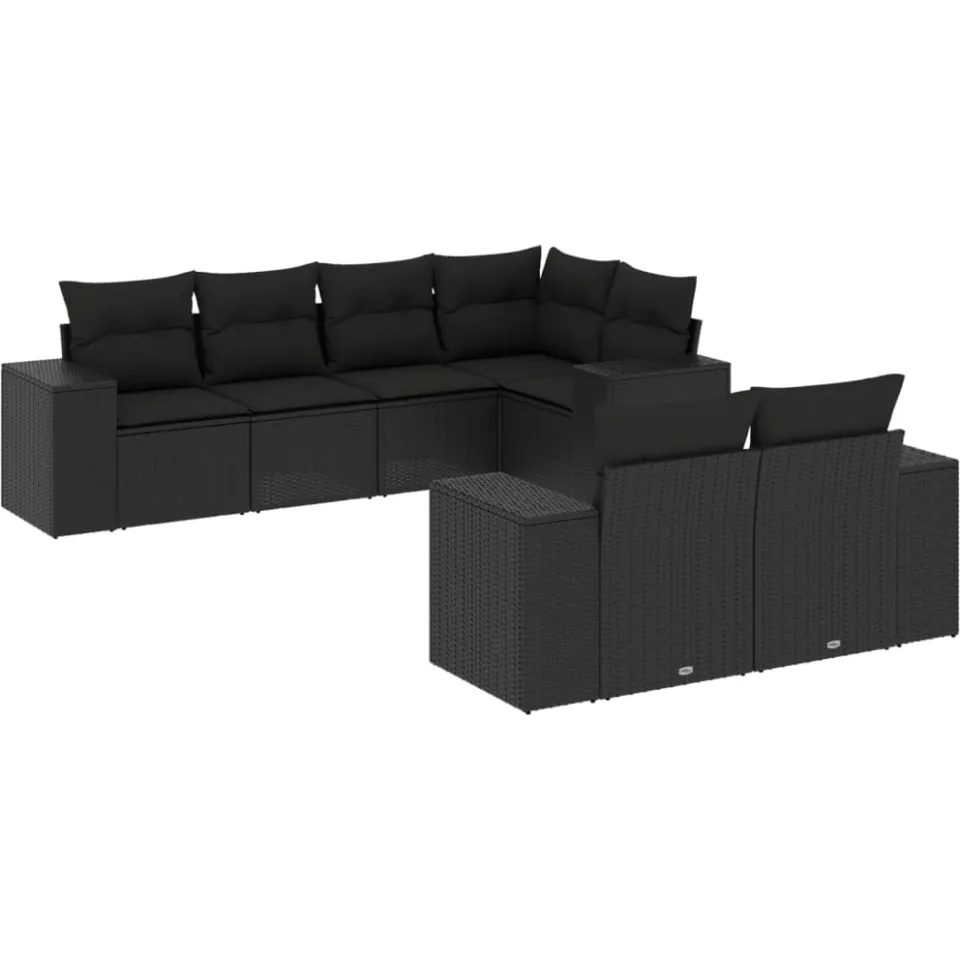 vidaXL 7-delige Loungeset met kussens poly rattan zwart, foto 3