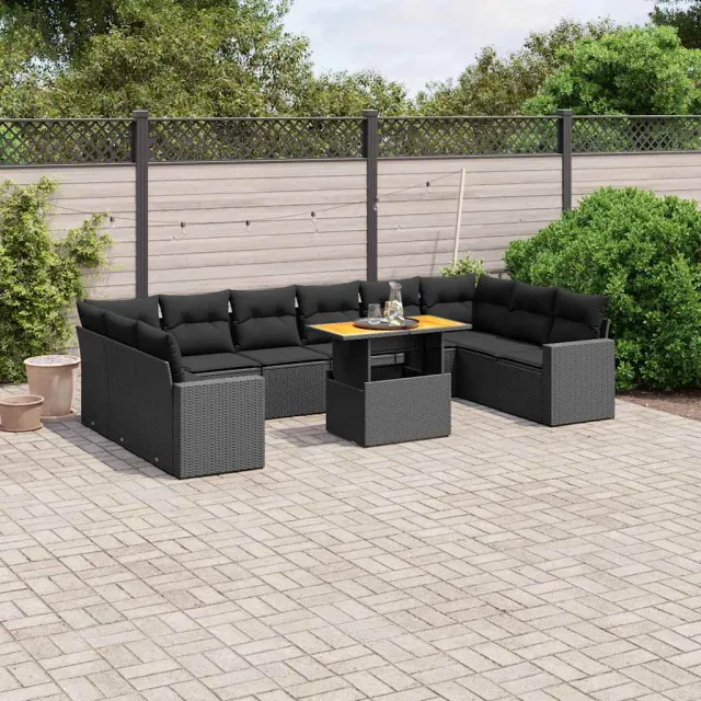 vidaXL 11-delige Loungeset met kussens poly rattan zwart, foto 2