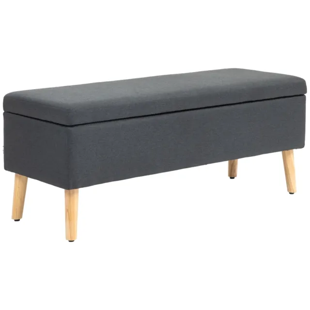 MUVANO Zitbank met opbergruimte - Polyester in linnenlook - Rubberhouten poten - 110 x 39 x 45 cm - Opklapbare zitting - Voor hal en slaapkamer donkergrijs
