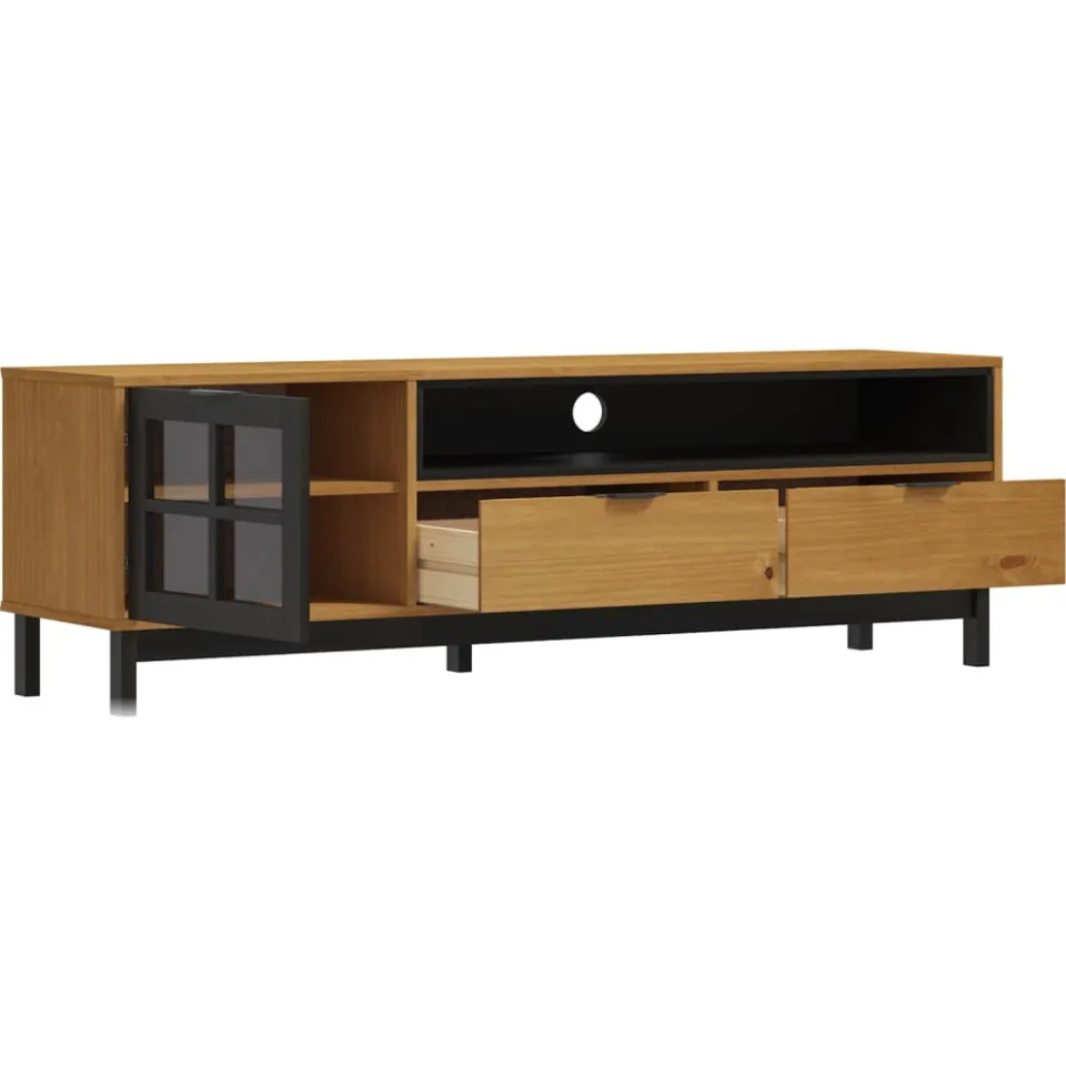 vidaXL TV-meubel met glazen deur FLAM 158x40x50 cm massief grenenhout Bruin
