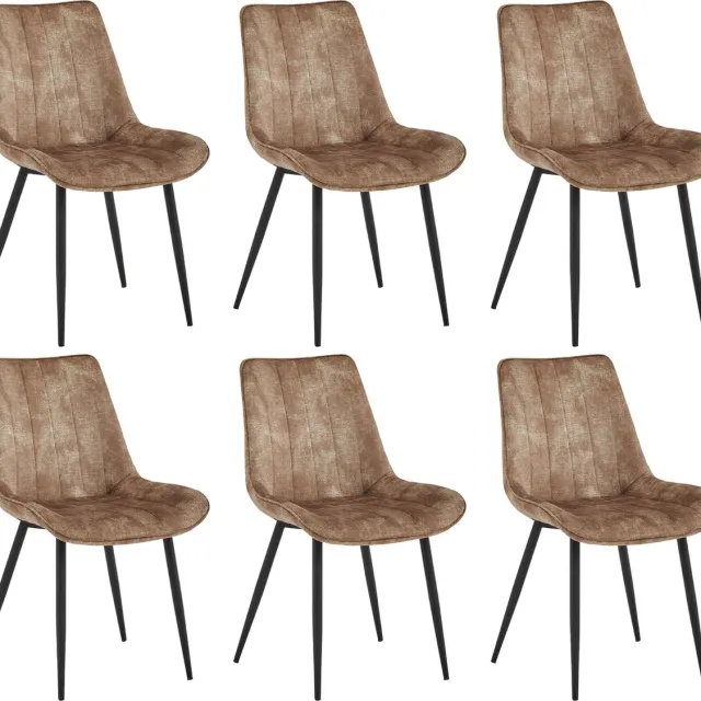 Colenis Verta Eetkamerstoel - Set Van 6 - Taupe - Adoré Velvet - Industrieel