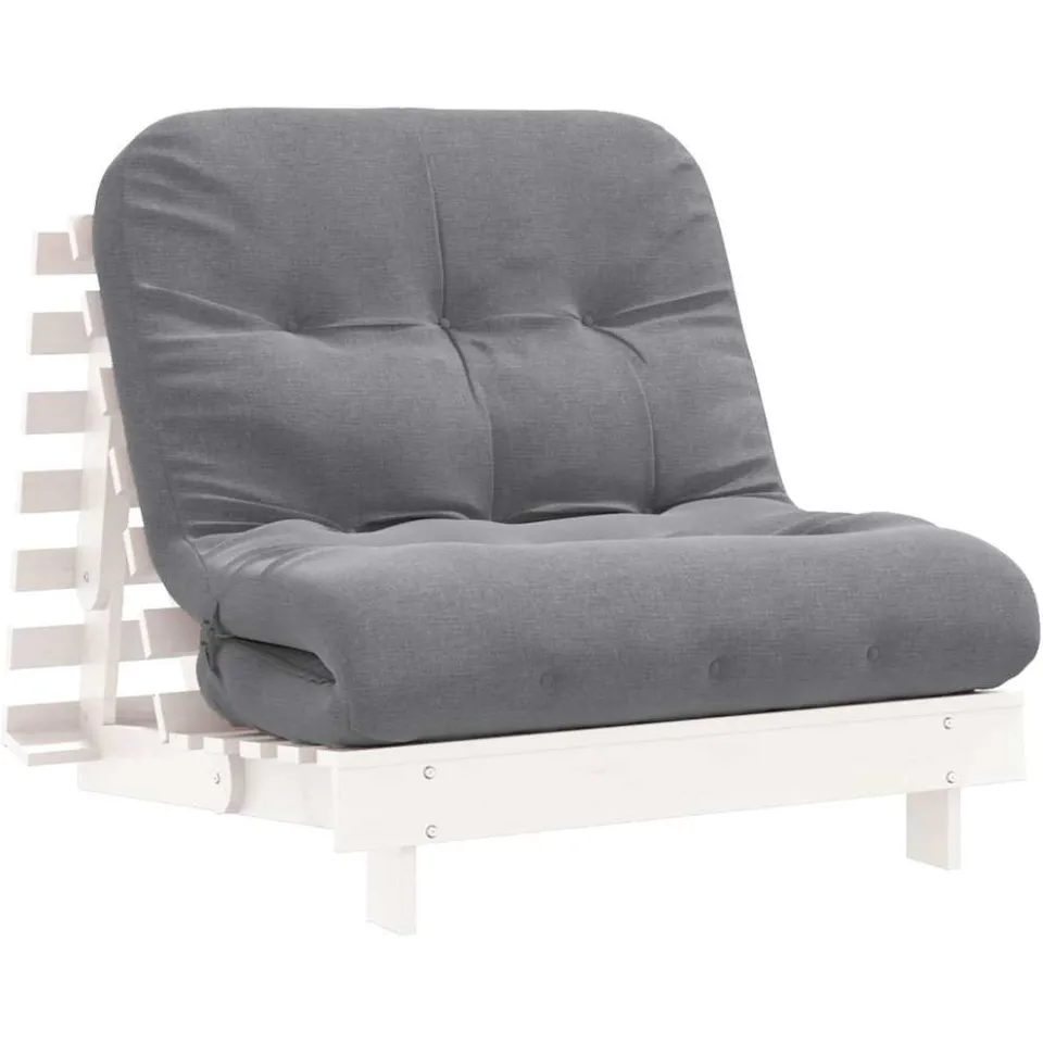 vidaXL Futon slaapbank met matras 80x206x11 cm massief grenenhout wit