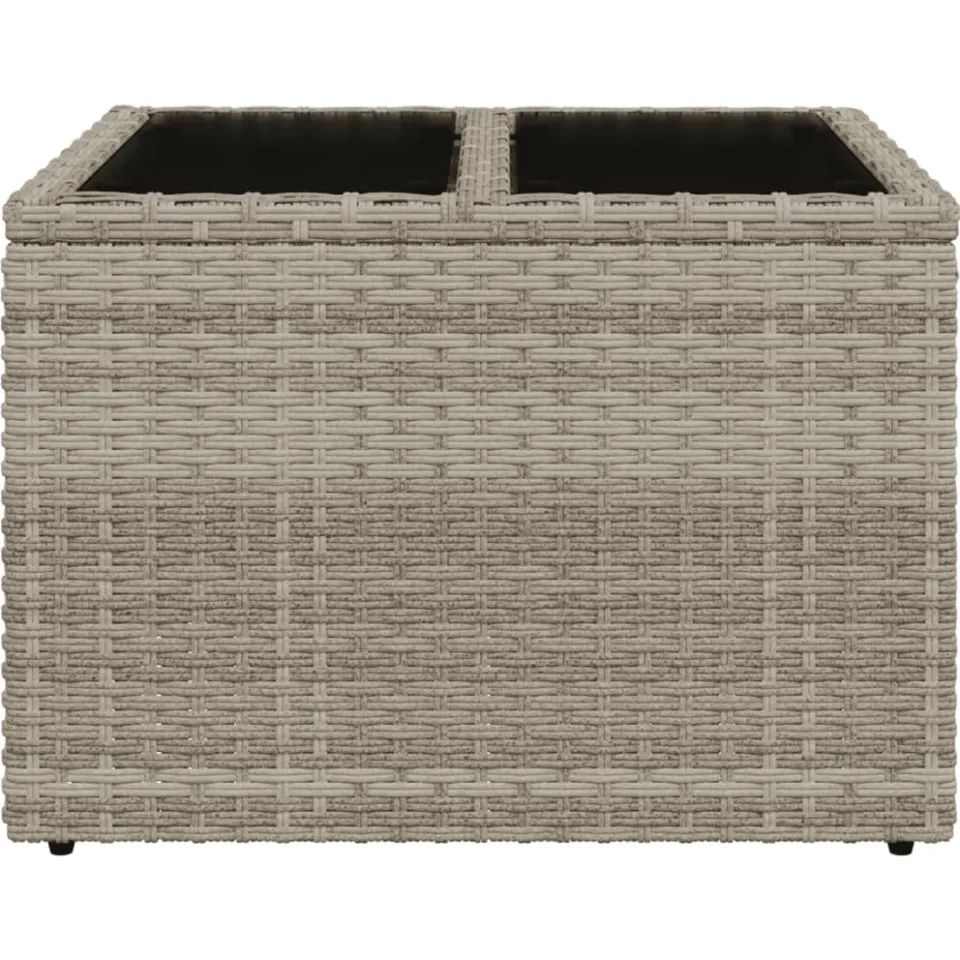 vidaXL Tuintafel met glazen blad 55x55x37 cm poly rattan lichtgrijs
