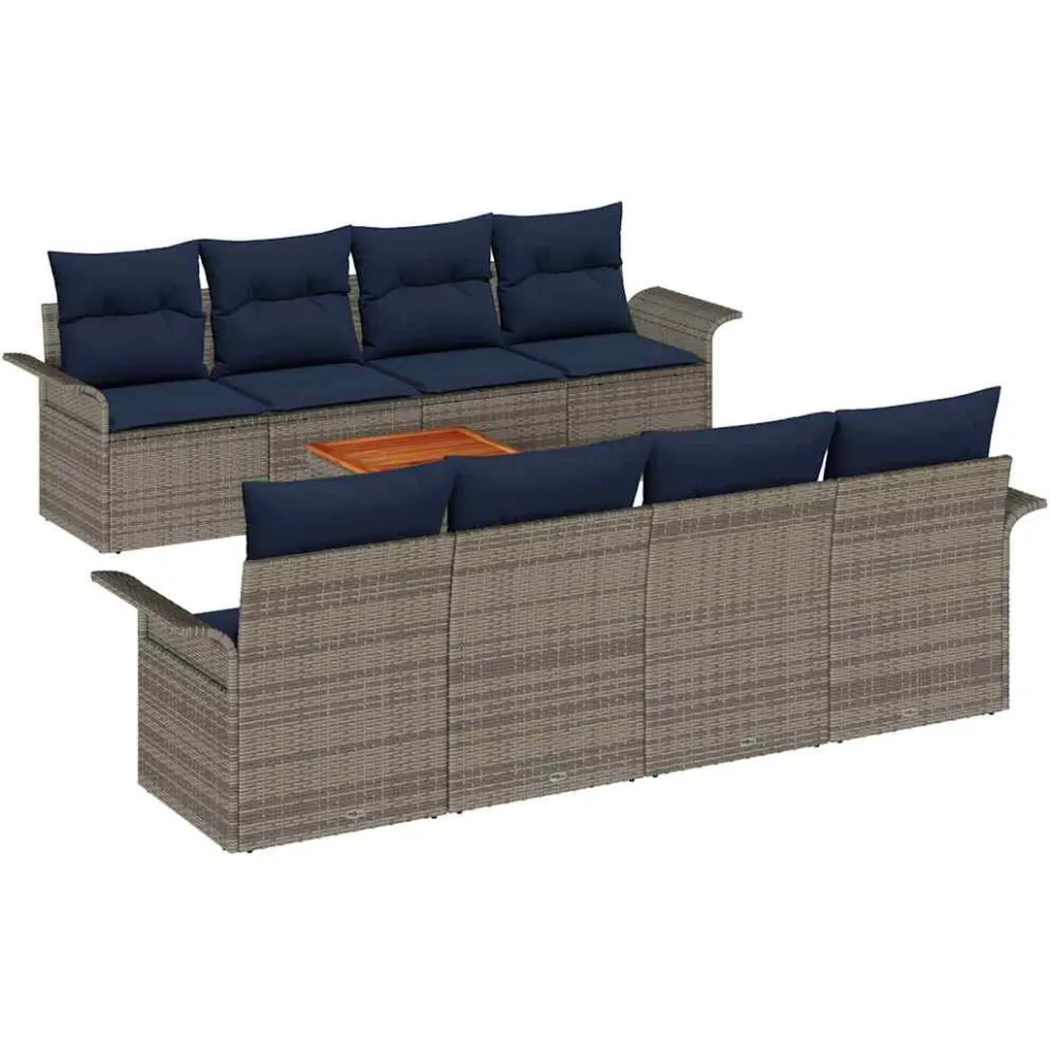 vidaXL Tuinbankenset 9 st Grijs poly rattan, foto 4