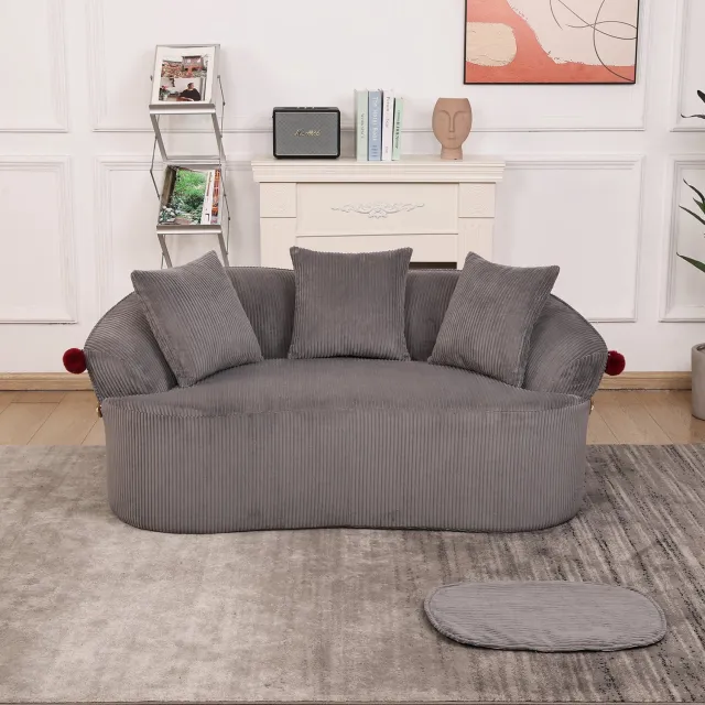 STILVORA Zitbank 163 x 93 x 68 cm - Gebogen 2-Zitsbank met 3 Kussens en Huisdierkussen - Voor de Woonkamer - Ribfluweel - Donkergrijs