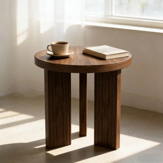 REDOM Bijzettafel - Rond tafelblad - Driepoot-structuur - Compact en flexibel inzetbaar - Modern - Woonkamer, slaapkamer en balkon - MDF - Walnootbruin - 44,5 x 44,5 x 41,5 cm Walnut Brown