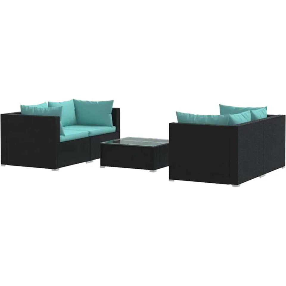 vidaXL 5-delige Loungeset met kussens poly rattan zwart