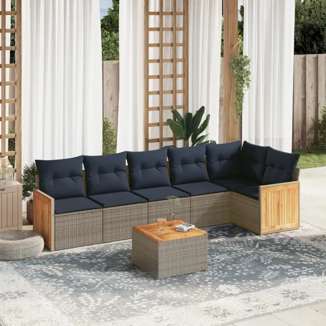 vidaXL 7-delige tuinbankset met kussens, grijs polyrotan, foto 2