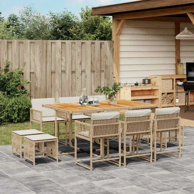 vidaXL 11-delige Tuinset met kussens poly rattan beige, foto 2