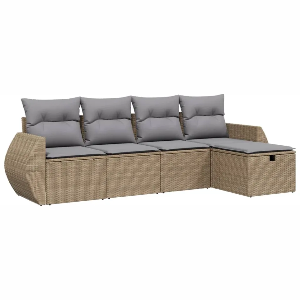 vidaXL 5-delige Loungeset met kussens poly rattan gemengd beige, foto 3