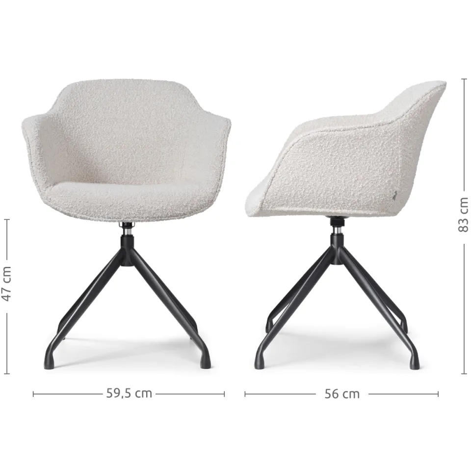 Nolon Nola-Mare draaibare eetkamerstoel bouclé beige - zwart onderstel, foto 3