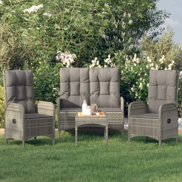 vidaXL 4-delige Tuinset met kussens poly rattan grijs, foto 2