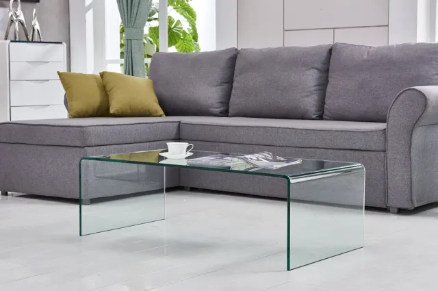 REDOM Salontafel - Gehard glazen blad - Waterdicht en duurzaam - Transparante stijl - Woonkamer - Glas - Transparant - 100 x 50 x 35 cm Clear