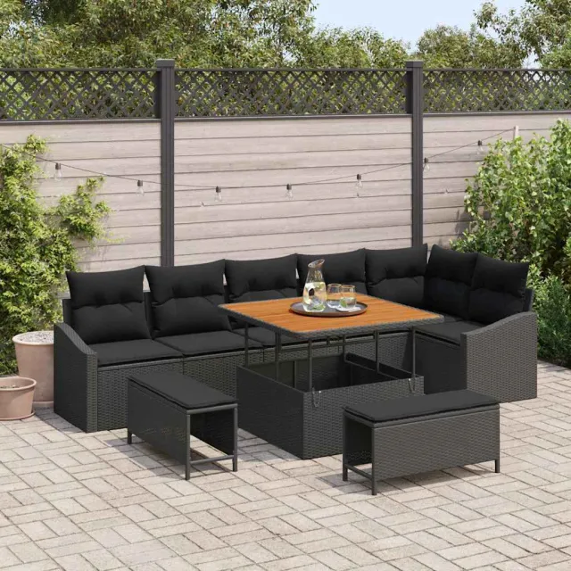 vidaXL Tuinbankenset 9 st Zwart poly rattan, foto 2