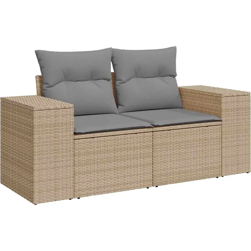 vidaXL 6-delige Loungeset met kussens poly rattan beige