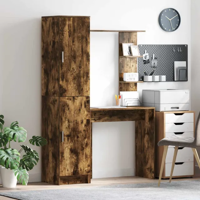vidaXL Bureau met plank met opslag met de deur 2 st Gerookt eiken Bruin