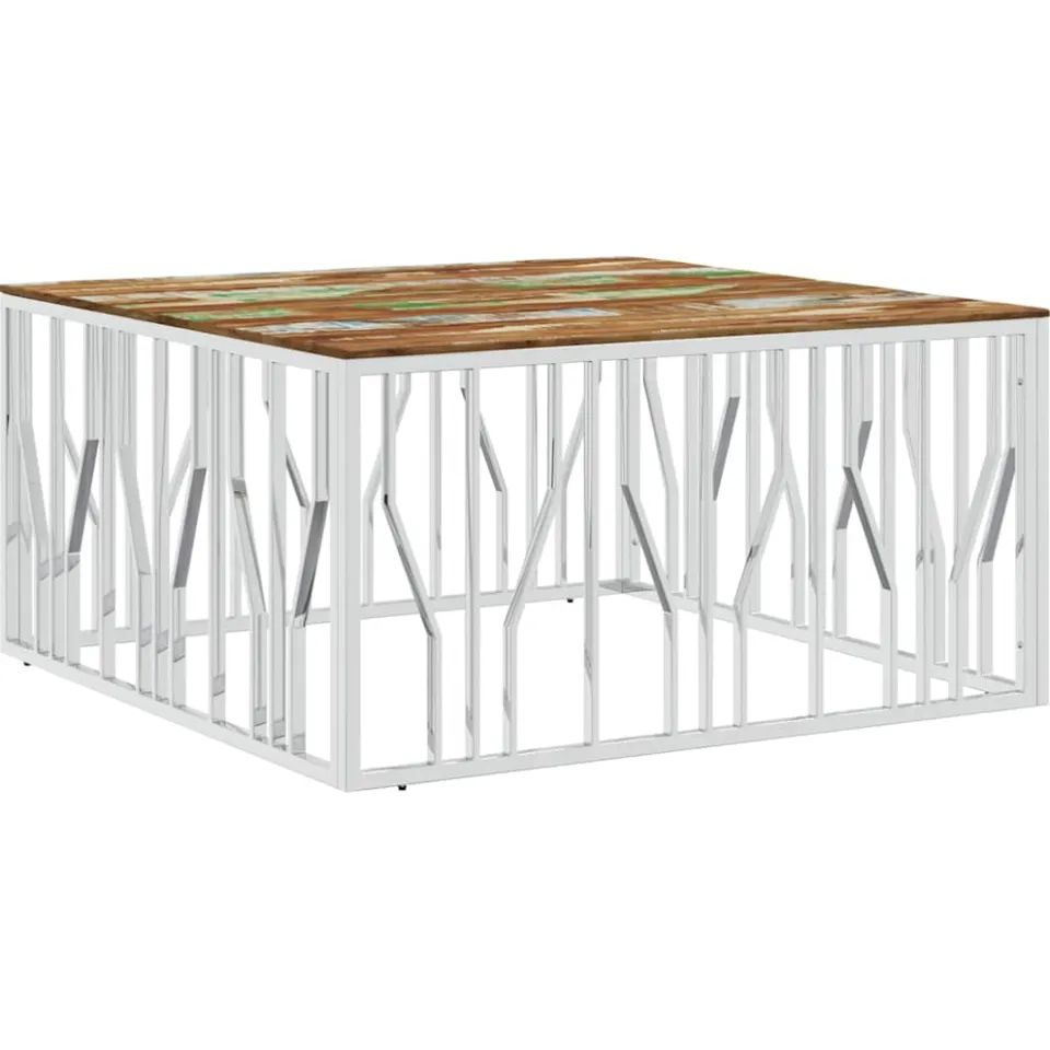vidaXL Salontafel roestvrij staal en massief gerecycled hout zilver, foto 3