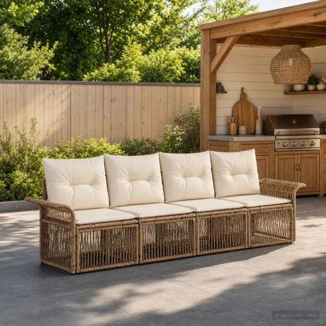 vidaXL Tuinbankenset 4 st Beige poly rattan, foto 2