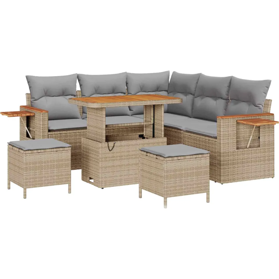 vidaXL Tuinbankenset 8 st Beige poly rattan