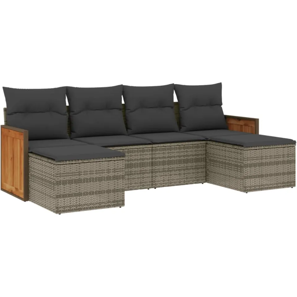 vidaXL 6-delige Loungeset met kussens poly rattan grijs, foto 4