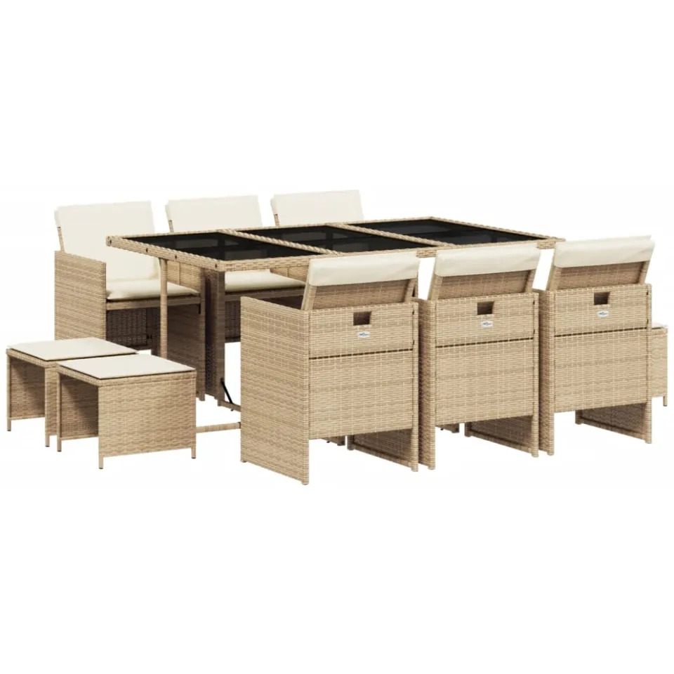 vidaXL 11-delige Tuinset met kussens poly rattan beige, foto 3