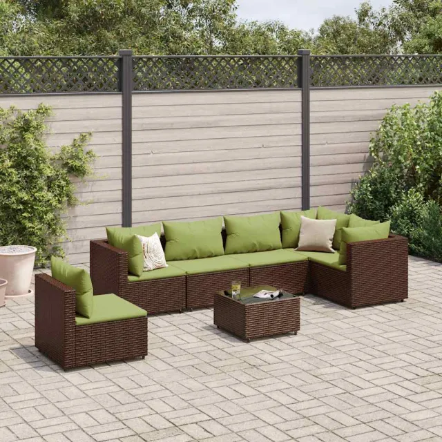 vidaXL 7-delige Loungeset met kussens poly rattan bruin, foto 2