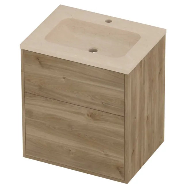 Proline Rollo Badmeubelset Hardsteen Elegant 1 Kraangat 60x46x67 cm Sand Stone Cider Oak Eiken