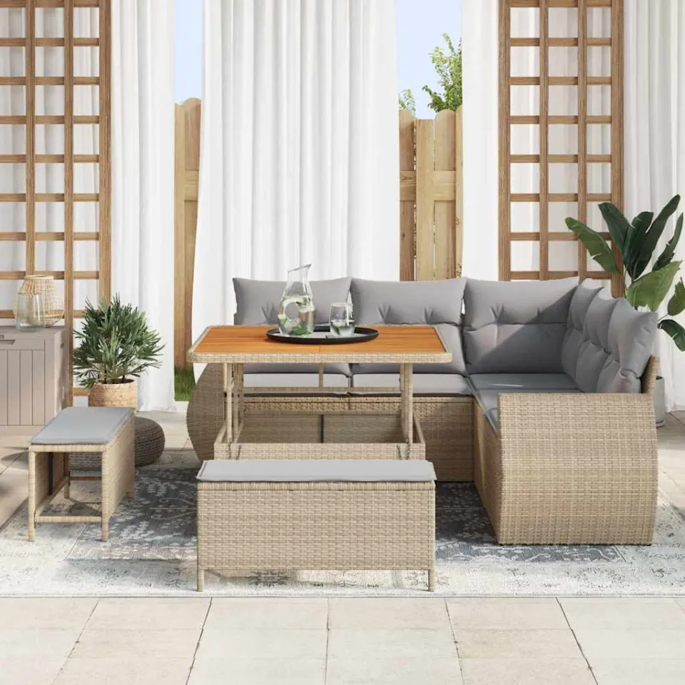vidaXL Tuinbankenset 8 st Beige poly rattan, foto 3
