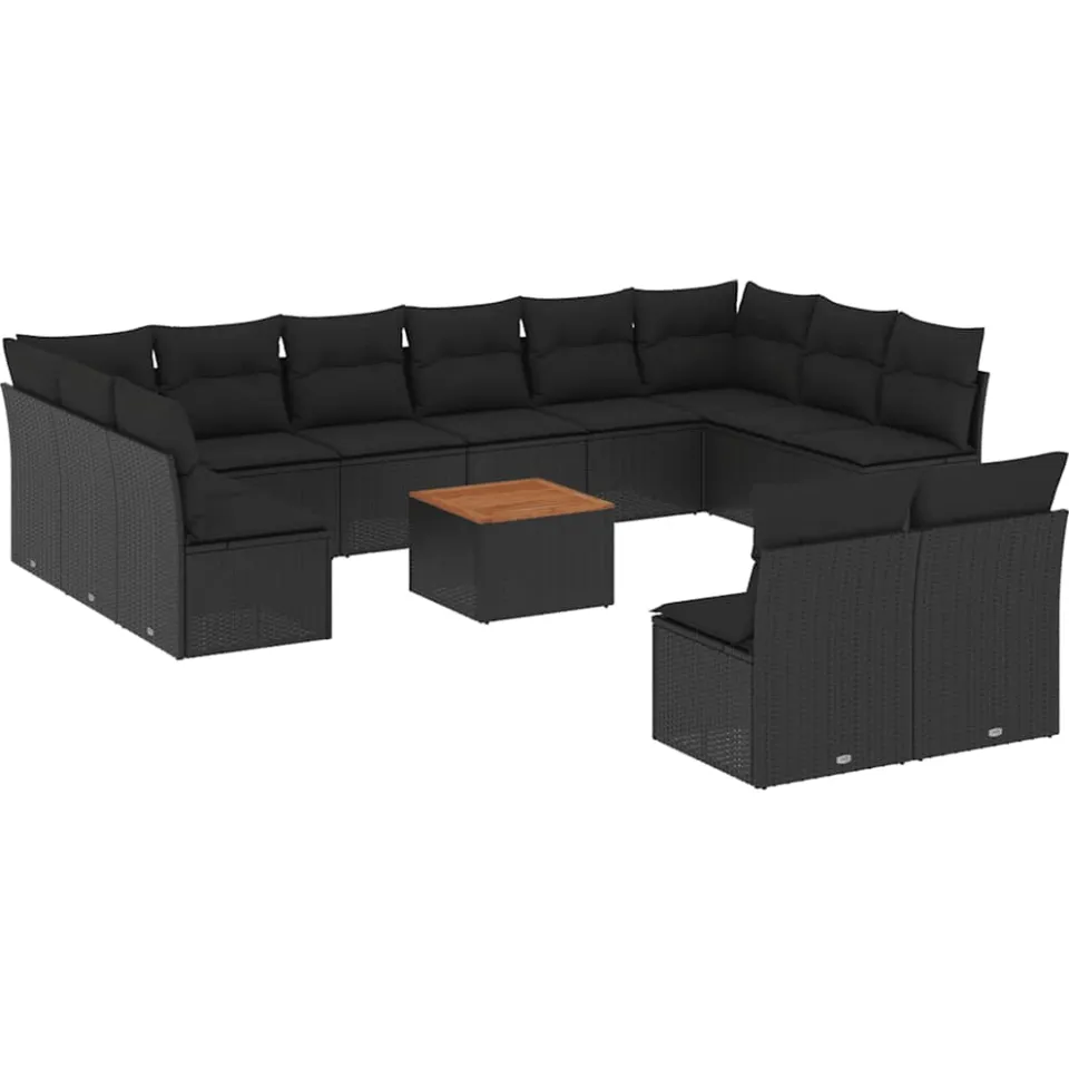 vidaXL 13-delige Loungeset met kussens poly rattan zwart, foto 4
