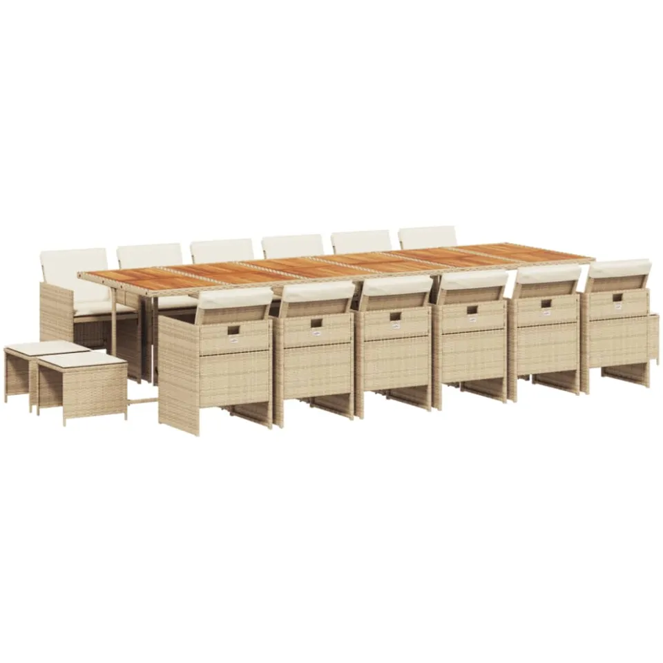 vidaXL 17-delige Tuinset met kussens poly rattan beige