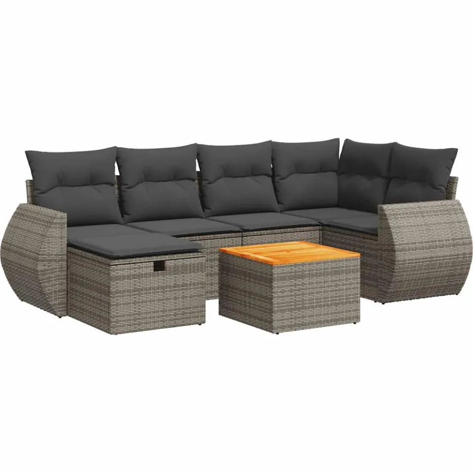 vidaXL 7-delige Loungeset met kussens poly rattan grijs, foto 3