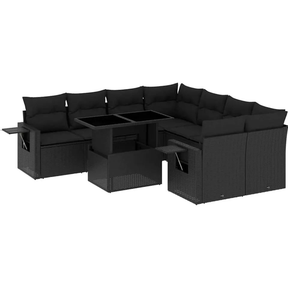 vidaXL 9-delige Loungeset met kussens poly rattan zwart, foto 3