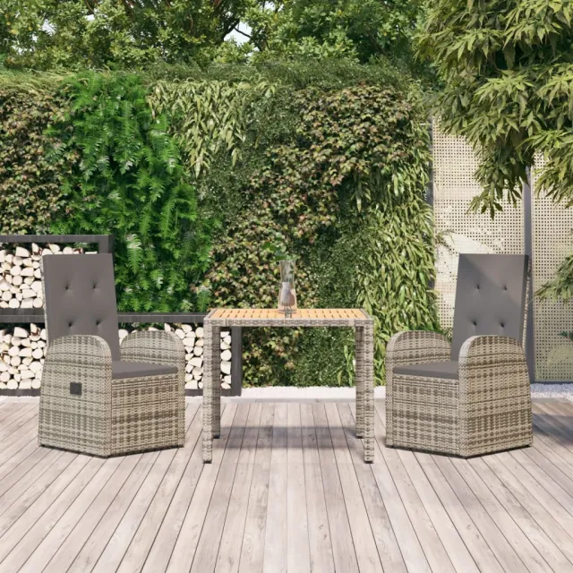 vidaXL 3-delige Tuinset met kussens poly rattan grijs, foto 2