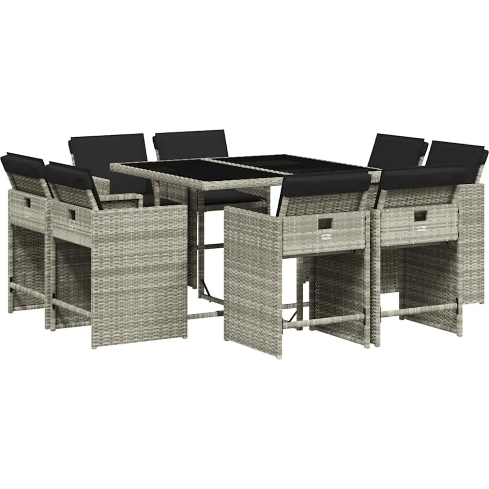 vidaXL 9-delige Tuinset met kussens poly rattan lichtgrijs grijs, foto 3