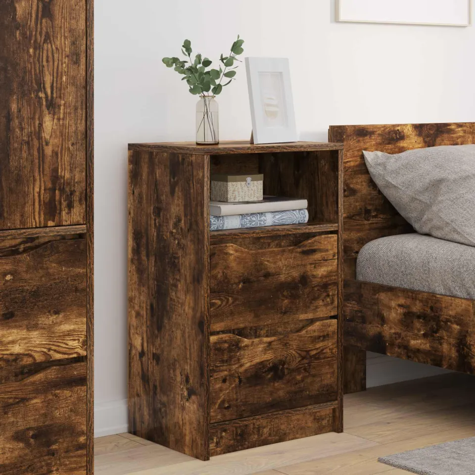 vidaXL Nachtkastjes 2 st Gerookt eiken 40 x 30 x 67 cm Bewerkt hout, foto 4