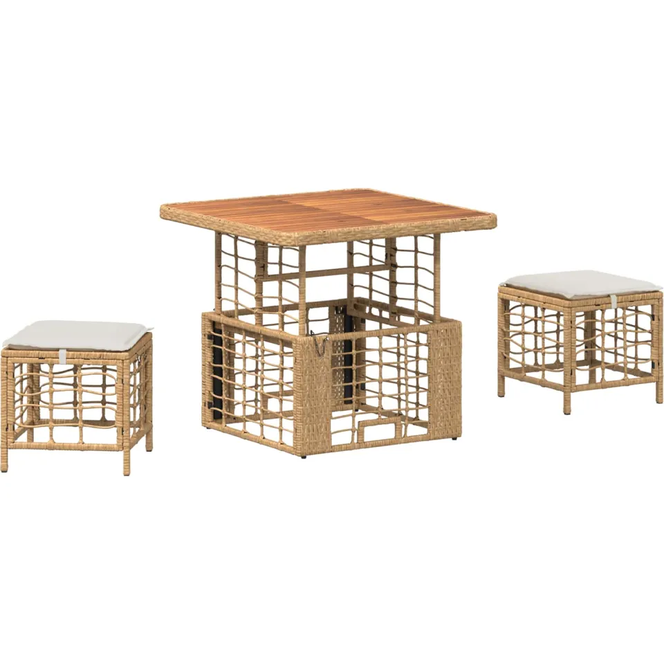 vidaXL Tuin eettafelset 3 st Natuur en Wit Poly Riet en Acaciahout Beige