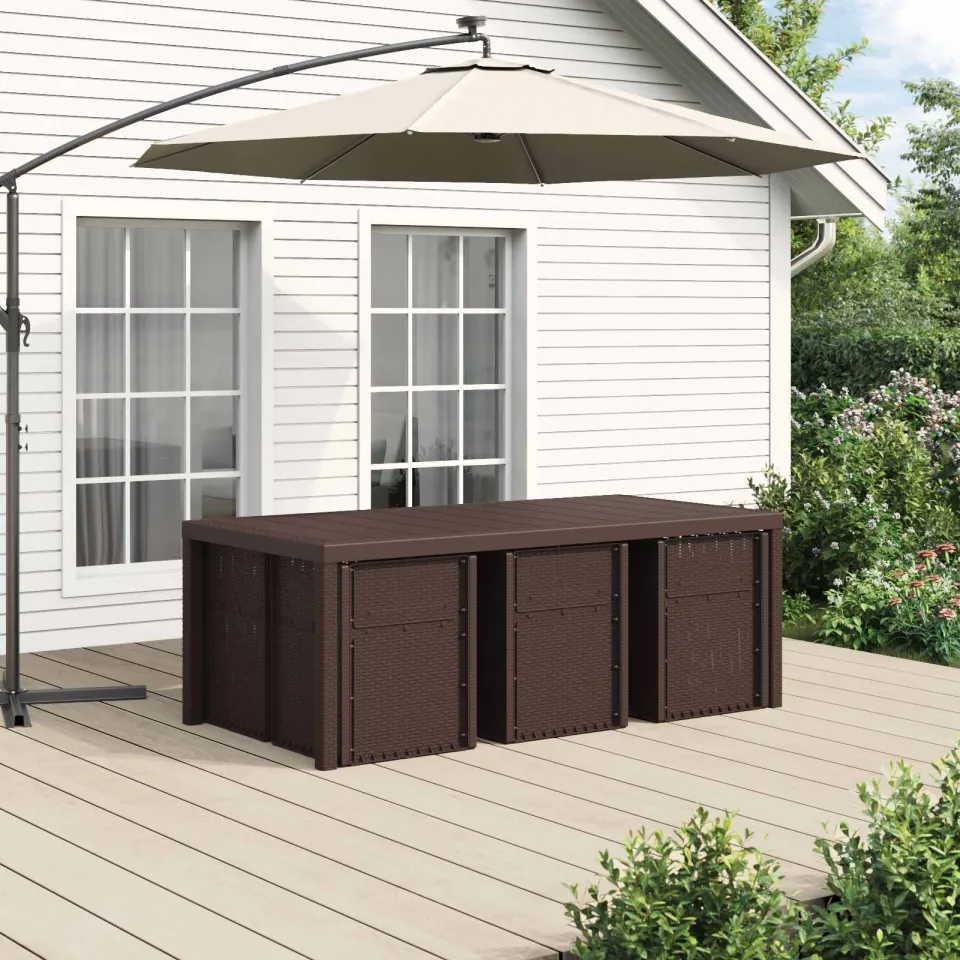 vidaXL Tuin eettafelset 7 st Bruin en crèmekleurig PP, foto 3