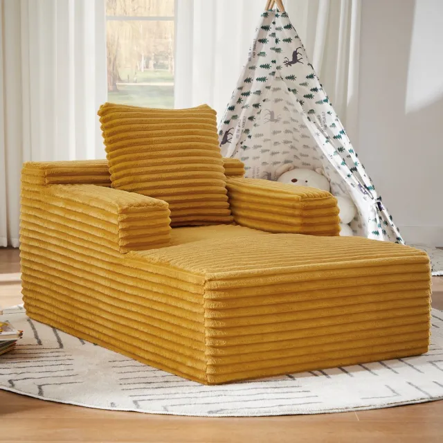 MODENUIT Chaise Longue 117 Cm - 1-Zits - Met Armleuningen - Voor Woonkamer En Kantoor - Ribstof Geel