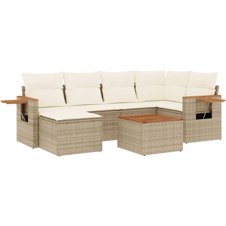 vidaXL 7-delige Loungeset met kussens poly rattan beige, foto 3