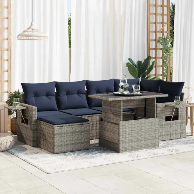 vidaXL 7-delige Loungeset met kussens poly rattan acacia grijs, foto 2