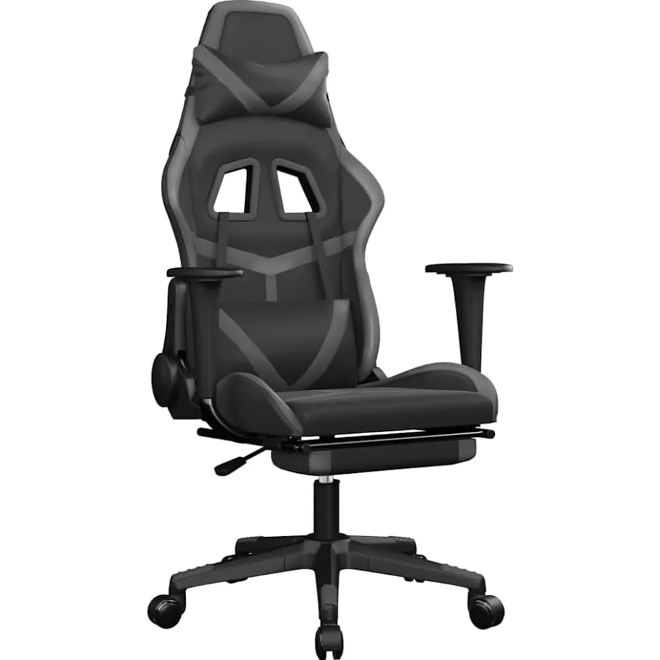 vidaXL Gamestoel met voetensteun kunstleer zwart en grijs, foto 3
